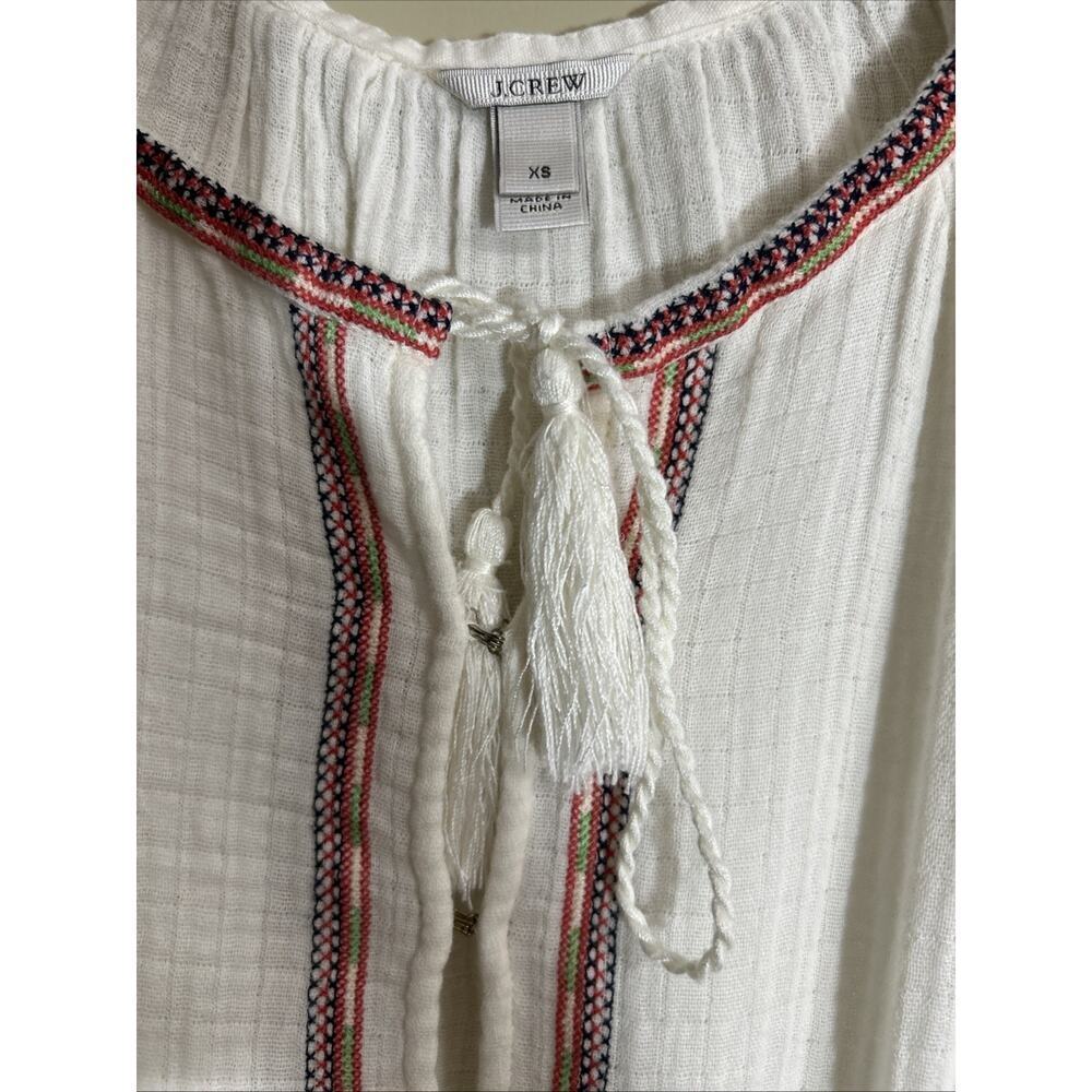 J. Crew Embroidered Gauze Peasant Tunic Top Cream Southwestern Boho Bohemian XS - Picture 3 of 5